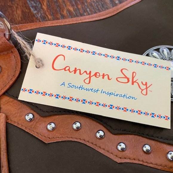 NWT * Canyon Sky SOUTHWEST Brown SHOULDER BAG Concho + Tigers Eye PEARL Necklace - Picture 10 of 10